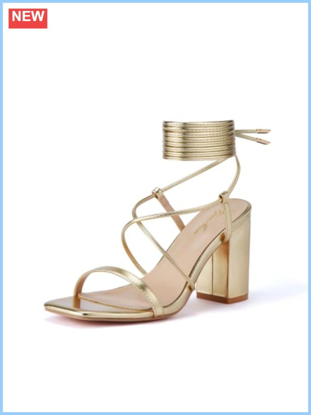 Women's Lace Up Chunky High Heel Strappy Sandals Square Toe Block Heel Ankle